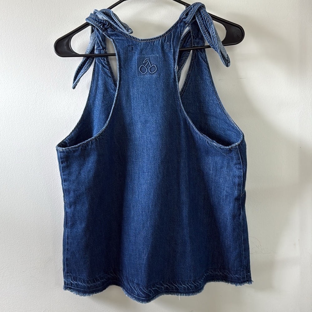 Bimba Y Lola Dark blue denim top Blue Denim Tie-Shoulder Top Sz L - Picture 3 of 12